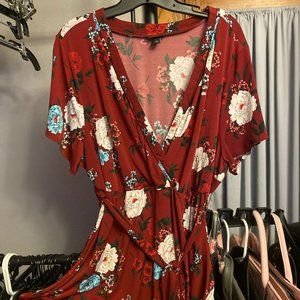 Red Floral Wrap Blouse w/ Waist Tie - Size 3